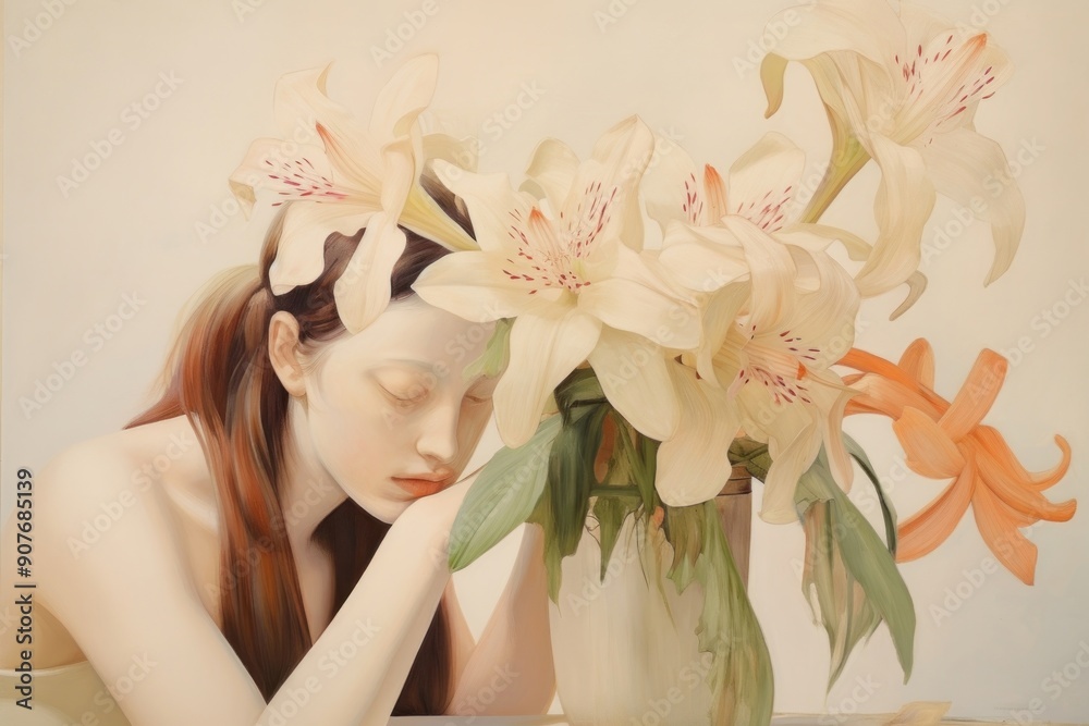 Naklejka premium Flower plant portrait painting.