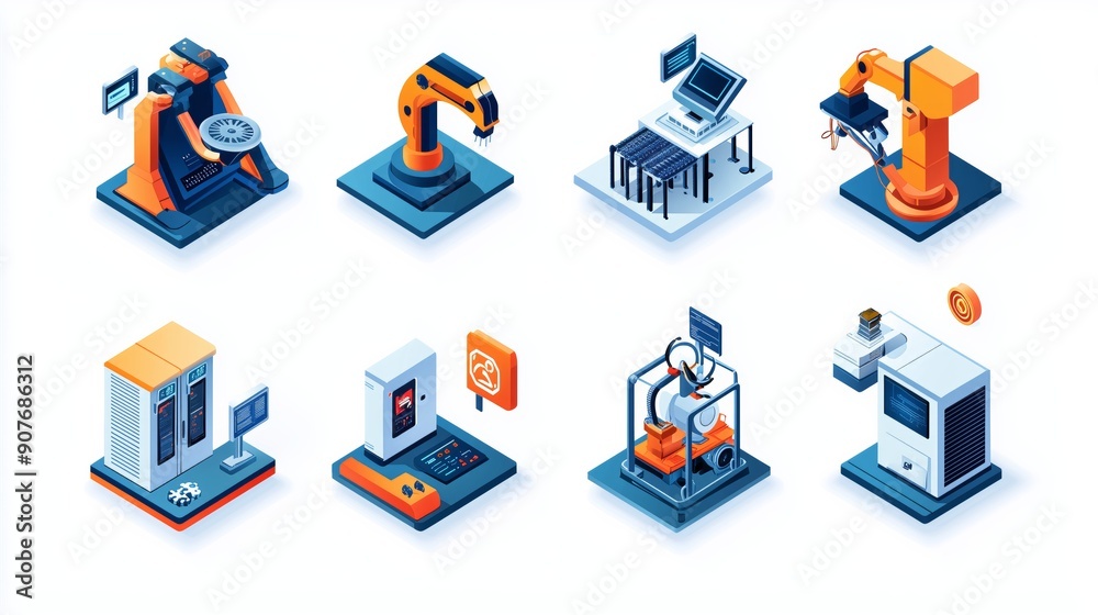 Isometric Icon Set of Industry 4.0 Technologies in Smart Manufacturing Plant Isometric Icon Set of Industry 4.0 Technologies in Smart Manufacturing Plant