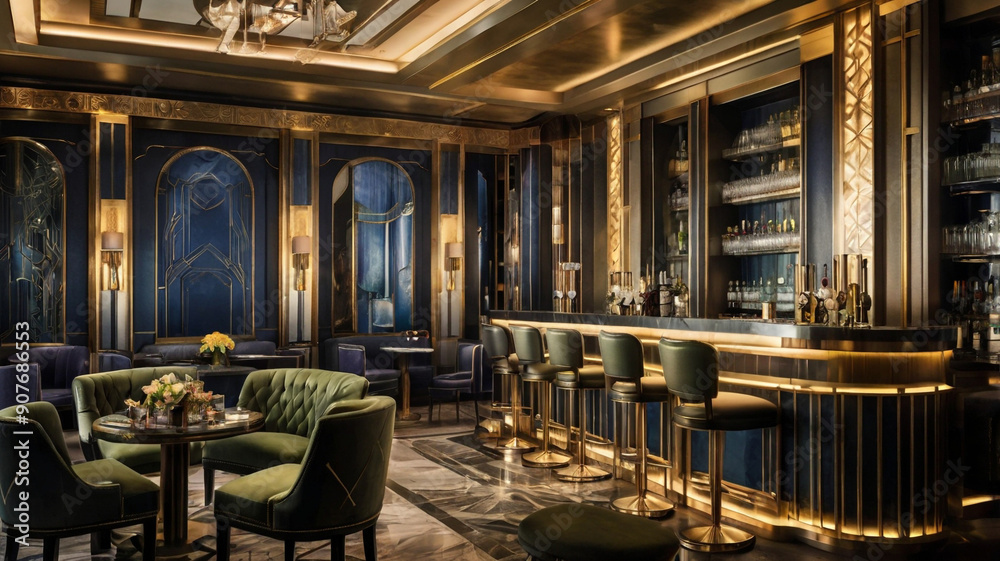Watercolor Painting: This art deco-inspired cocktail bar exudes the ...