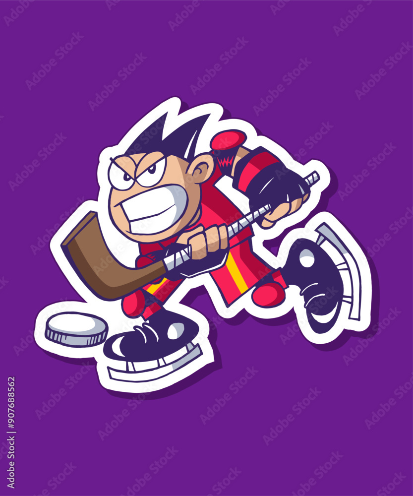 Hockey Boy Cartoon Design Sticker Hockey Boy Cartoon Design Sticker