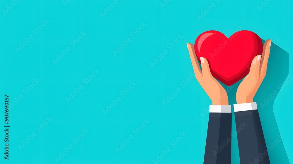 Embracing Hope: Organ Donation Day Concept with Hands Holding Heart, Copy Space. Flat Design Illustration for Awareness Campaigns Embracing Hope: Organ Donation Day Concept with Hands Holding Heart, Copy Space. Flat Design Illustration for Awareness Campaigns