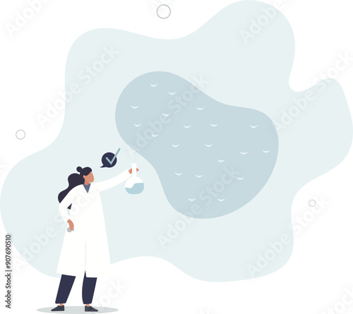 Water quality and drinking control for chemical balance.Aqua characteristics and microbiological content research service .flat design.illustration with people.