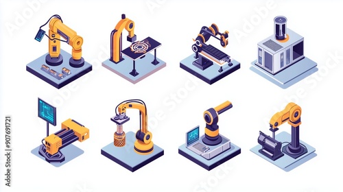 Isometric Icon Set of Industry 4.0 Technologies in Smart Manufacturing Plant