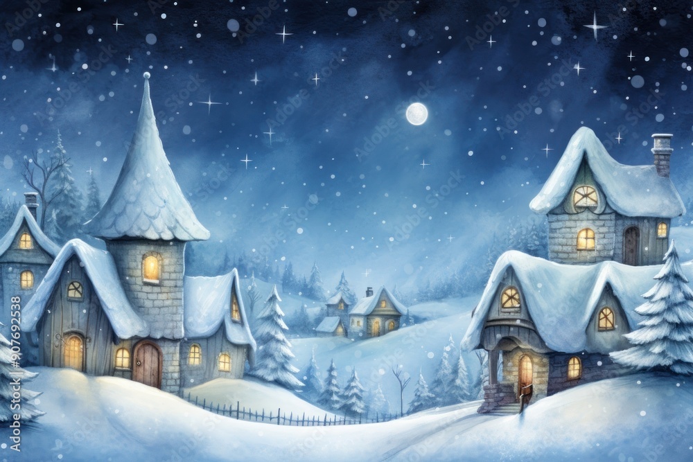 Naklejka premium Christmas night winter architecture backgrounds building.
