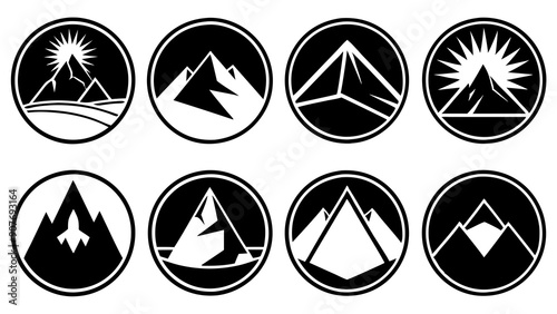 Versatile Mountain Icons: Black and White Travel Illustration Signs & Silhouettes