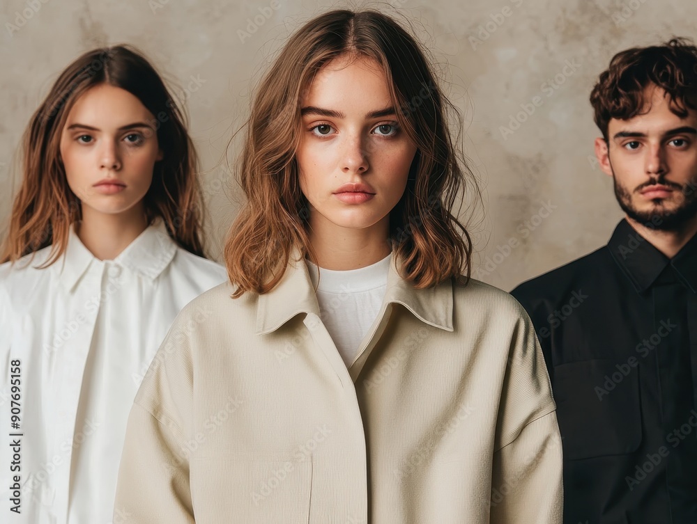 Group of Young Adults in Minimalist Fashion Posing Against a Neutral Background Group of Young Adults in Minimalist Fashion Posing Against a Neutral Background