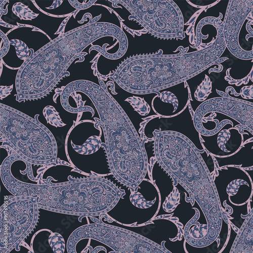 Gorgeous paisley seamless vector pattern with fantastic flowers and leaves. Bohemian textile print inspired by batik. Vintage style