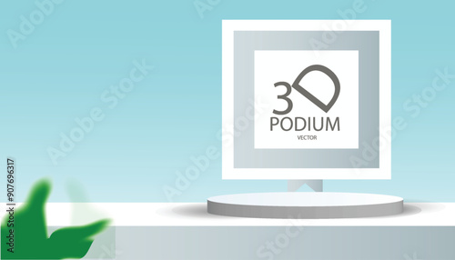 Premium podium display closeup of blue transparent clear  surface texture for cosmetic moisturizer background. studio stage with shadow of background. vector design
