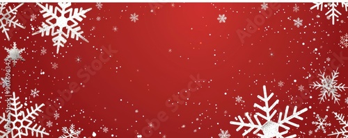 Festive Christmas background with white snowflakes on a red backdrop