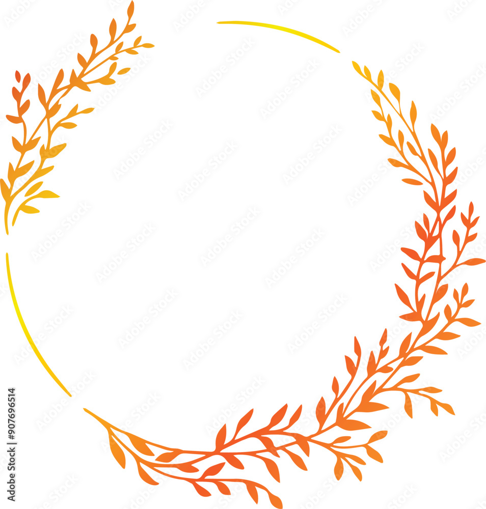 Hand drawn vector frame. Floral wreath with leaves for wedding and holiday in orange color. Decorative elements for design. Isolated Hand drawn vector frame. Floral wreath with leaves for wedding and holiday in orange color. Decorative elements for design. Isolated
