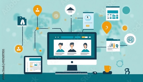 Wallpaper Mural Real Estate CRM Systems: Managing Client Relationships, real estate professional using a customer relationship management (CRM) system on a computer. Torontodigital.ca