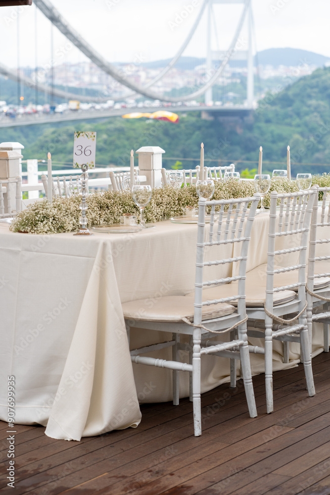 Beautiful Wedding Reception Table Overlooking Istanbul Bridge