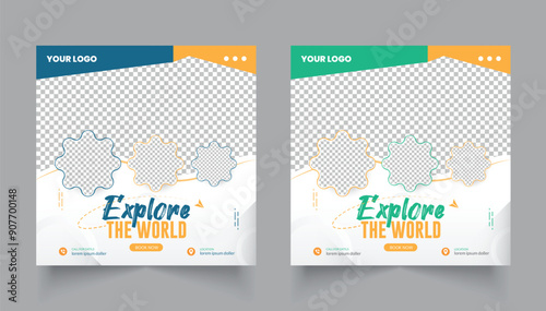 Travel Social Media Post Template design , Travel agency web, social ads vector posters for business.	