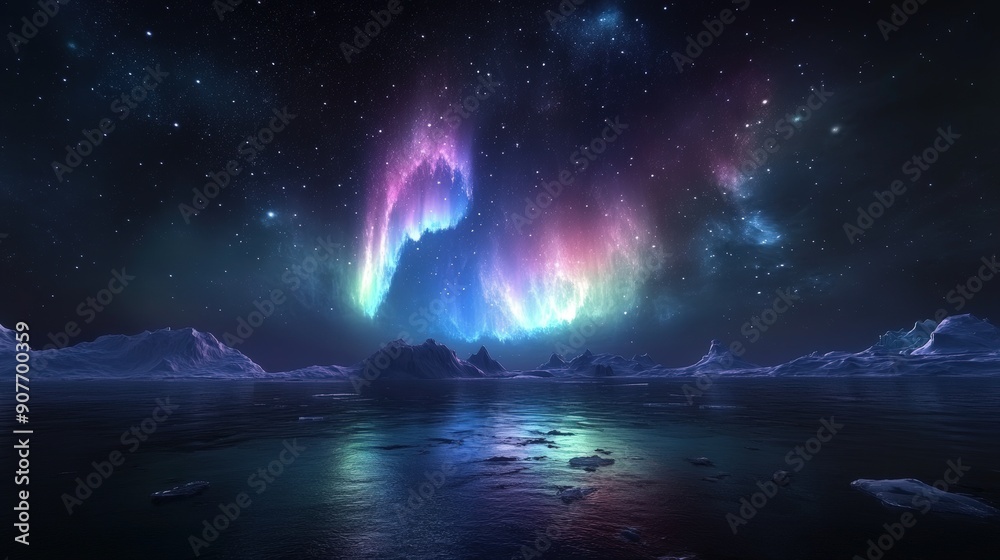 Aurora Australis or Aurora Borealis shining over a glacier Aurora Australis or Aurora Borealis shining over a glacier