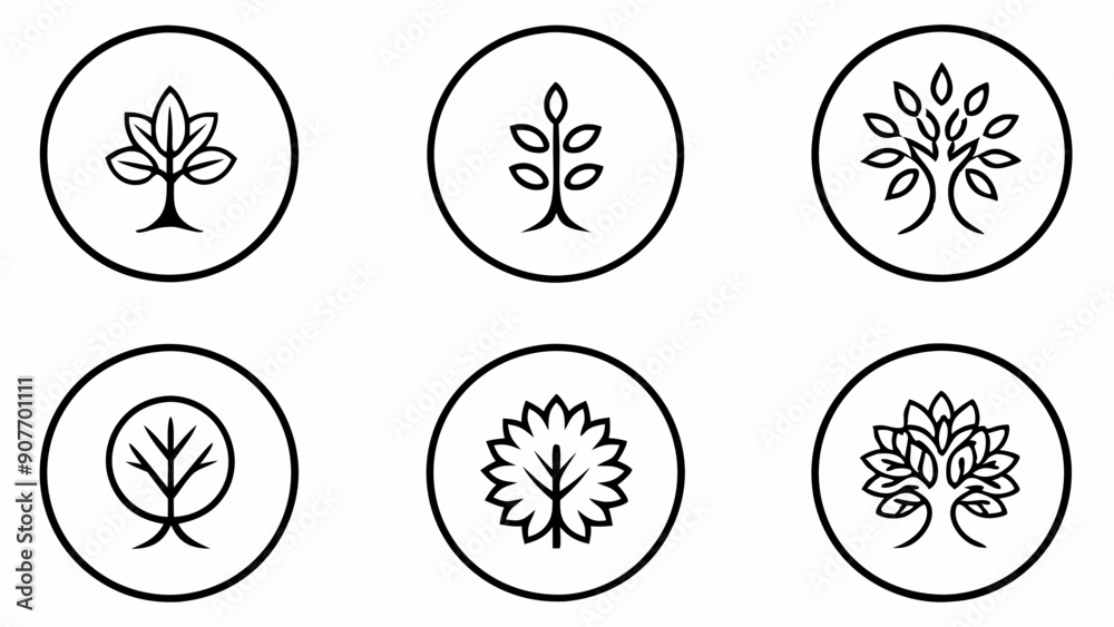 Versatile Abstract Tree Icons: Circular Logo Templates for Garden and Nature Themes Versatile Abstract Tree Icons: Circular Logo Templates for Garden and Nature Themes