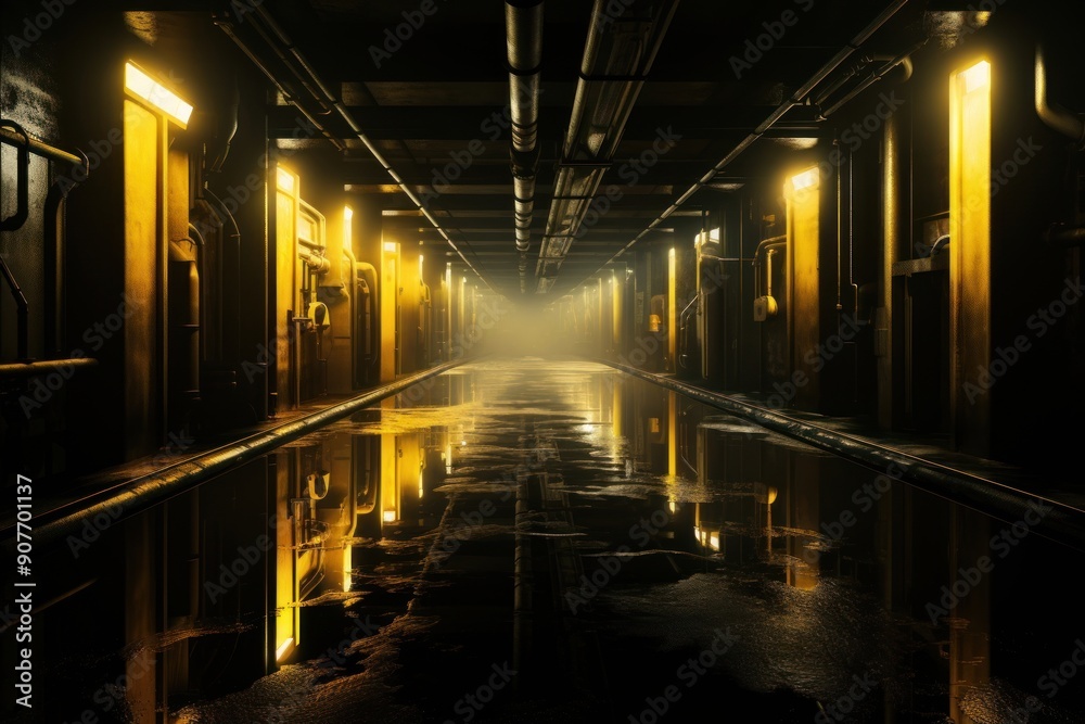 Fototapeta premium Abstract technology room lighting yellow city.