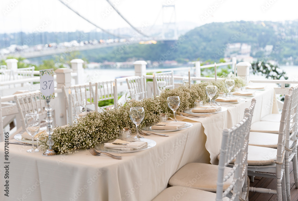 Beautifully Decorated Wedding Table with Natural Greenery Centerpiece