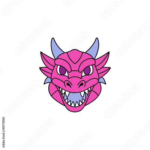 Aggressive Dragon Head    line art  vector