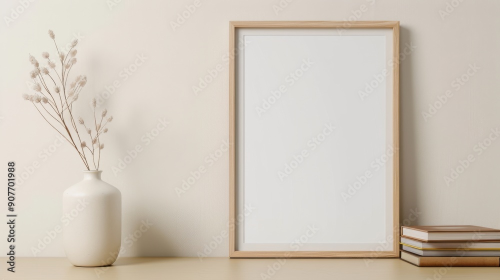 Minimalist Decor with Wooden Frame and Vase Minimalist Decor with Wooden Frame and Vase
