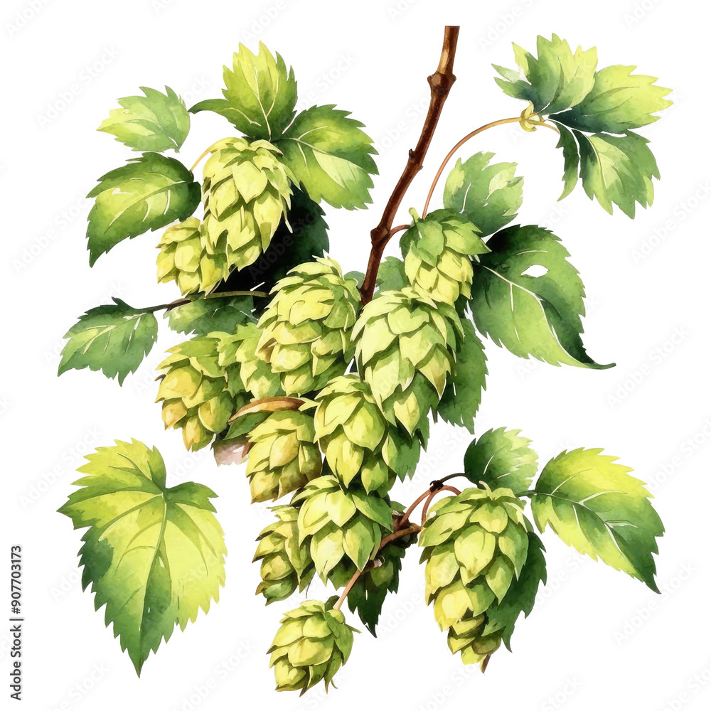 The Hops Plant Branch adorned with Leaves and Cones specifically for Brewing purposes The Hops Plant Branch adorned with Leaves and Cones specifically for Brewing purposes