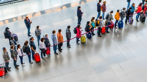Wallpaper Mural A long line of people patiently wait at a security checkpoint, their luggage lined up behind them. Torontodigital.ca