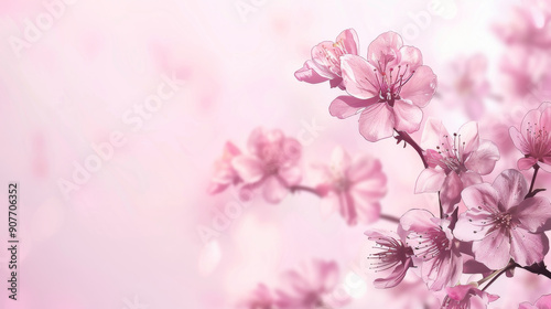 Delicate pink cherry blossoms in focus against a soft pastel background, evoking the beauty and tranquility of spring.