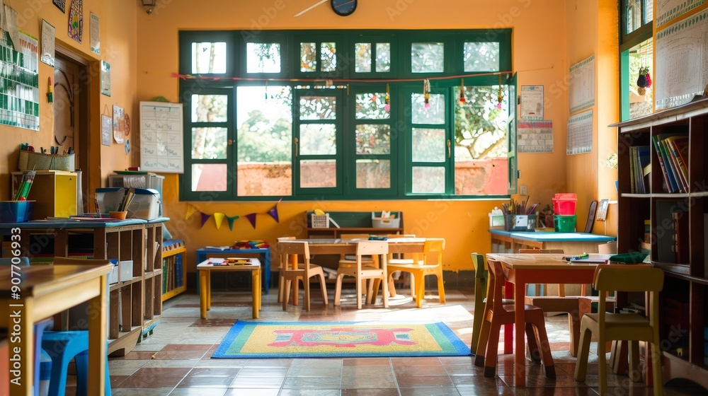 In the school room, every student has a designated space for their personal belongings and materials. In the school room, every student has a designated space for their personal belongings and materials.