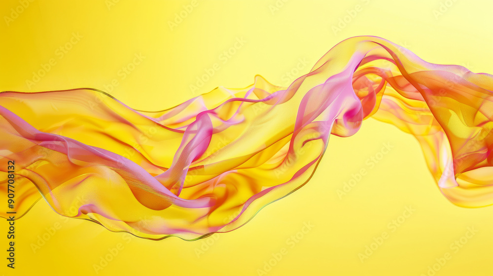 Vivid, intertwined swirls of pink, yellow, and orange fabric floating against a vibrant yellow backdrop, exuding an energetic, vibrant aesthetic. Vivid, intertwined swirls of pink, yellow, and orange fabric floating against a vibrant yellow backdrop, exuding an energetic, vibrant aesthetic.