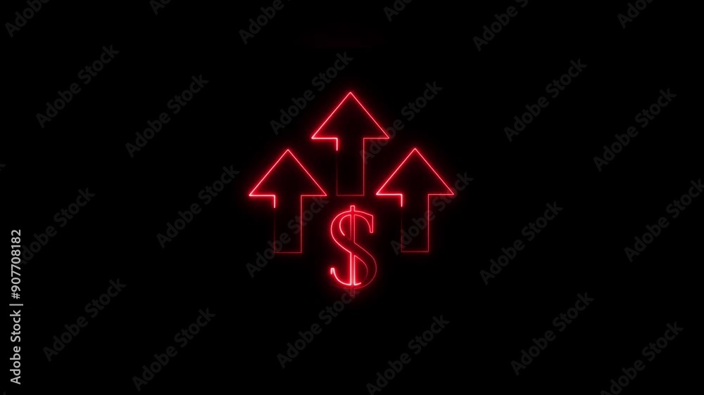 Glowing neon line of dollar sign icon and up arrow isolated on transparent background. Money, profit, investment, growth business, economy Glowing neon line of dollar sign icon and up arrow isolated on transparent background. Money, profit, investment, growth business, economy