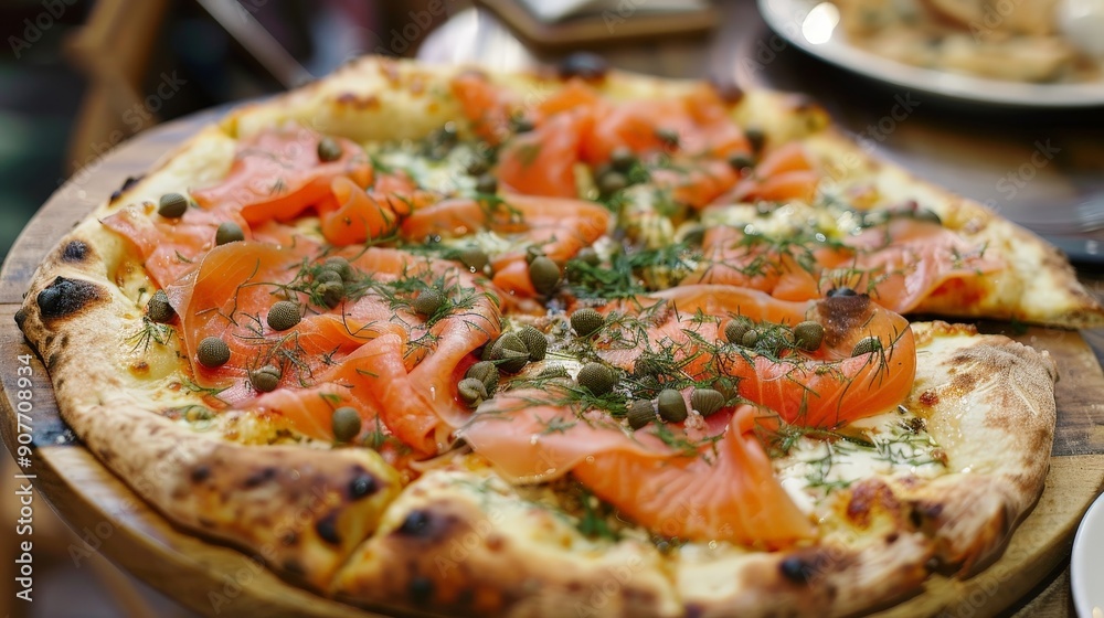 A pizza with smoked salmon, capers, and dill is the star of the menu, offering a sophisticated and flavorful dining experience. A pizza with smoked salmon, capers, and dill is the star of the menu, offering a sophisticated and flavorful dining experience.