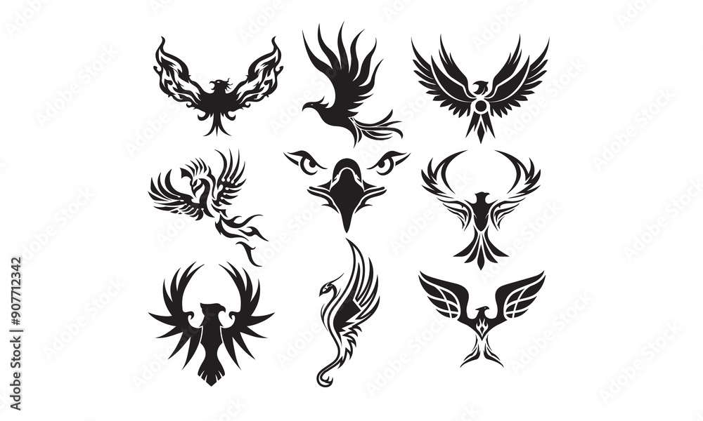 Obraz premium Phoenix Vector bundle, Clipart, Silhouette, Vector, icons, illustration, design.