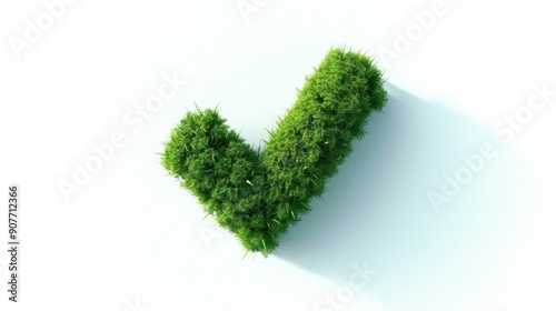 A check mark made from grass viewed from the top on white background symbolizing business performance checklist, success indicator, eco friendly