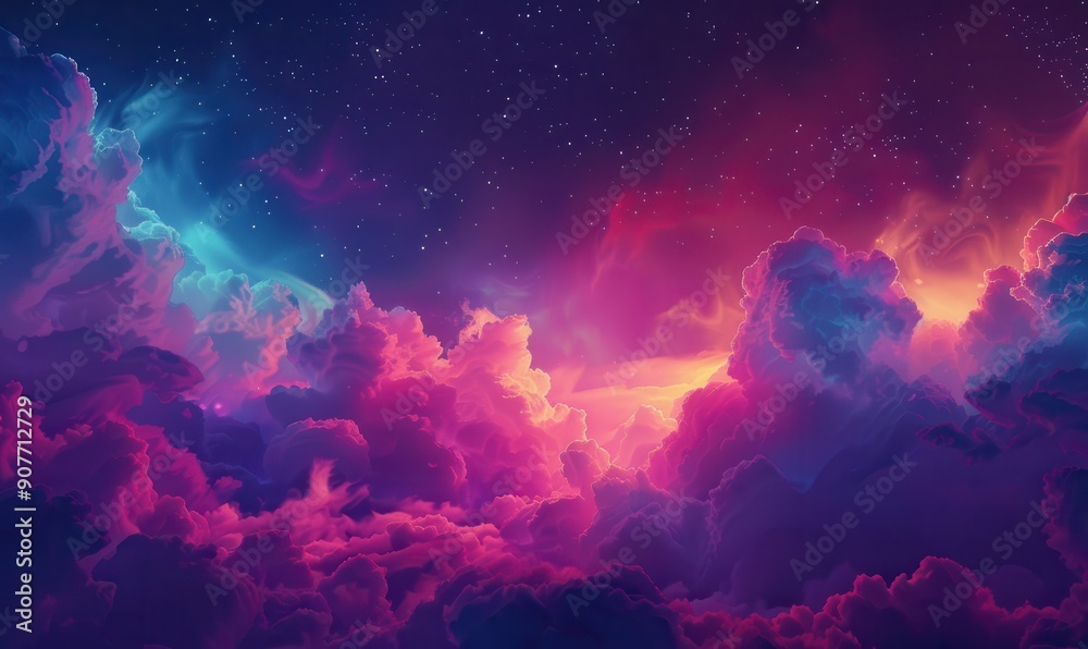 Vibrant colorful night sky, stars and clouds. Banner. Vibrant colorful night sky, stars and clouds. Banner.