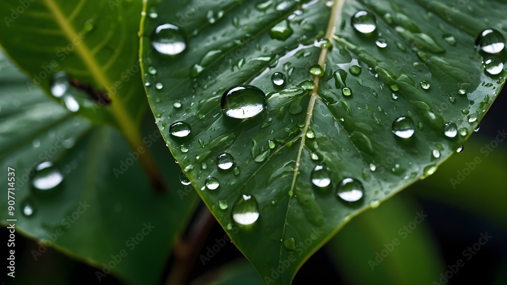 water drops on green leaf, morning dev