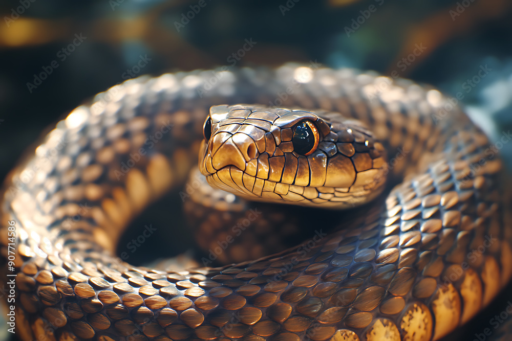 An image of a snake coiled elegantly, showcasing its sleek scales and distinctive pattern. The scene captures the snake in a natural setting, emphasizing its graceful movement and keen focus. This ima An image of a snake coiled elegantly, showcasing its sleek scales and distinctive pattern. The scene captures the snake in a natural setting, emphasizing its graceful movement and keen focus. This ima