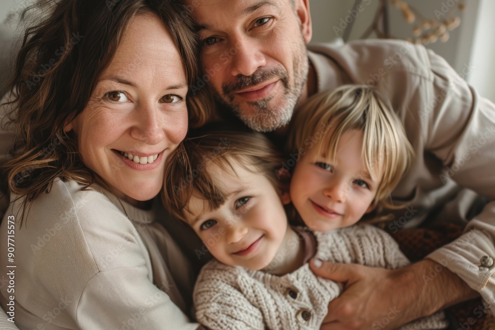 Beautiful portrait of a modern loving family with children Beautiful portrait of a modern loving family with children