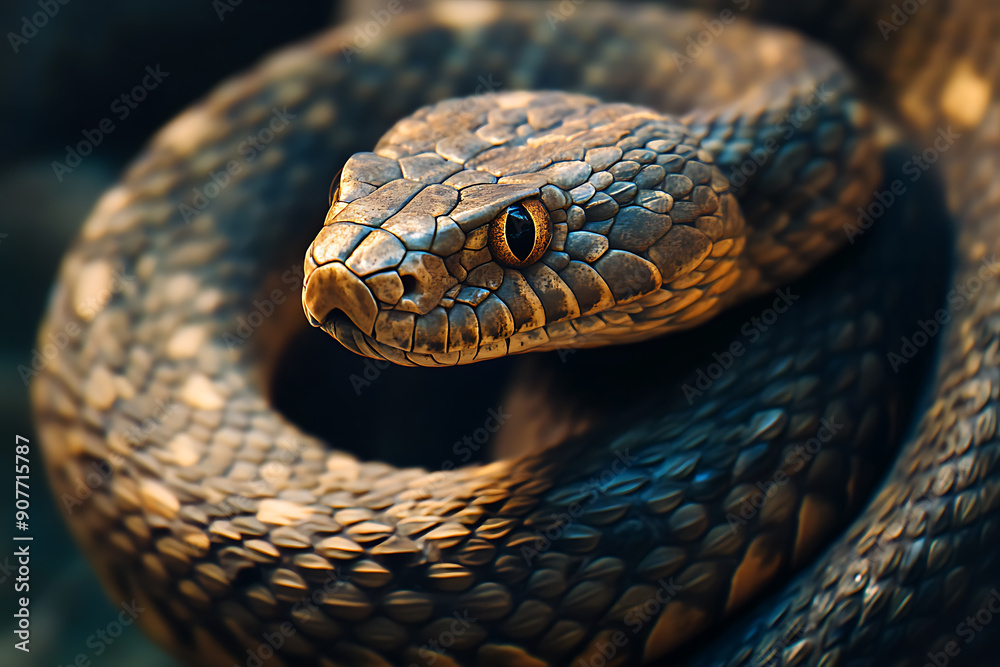 An image of a snake coiled elegantly, showcasing its sleek scales and distinctive pattern. The scene captures the snake in a natural setting, emphasizing its graceful movement and keen focus. This ima An image of a snake coiled elegantly, showcasing its sleek scales and distinctive pattern. The scene captures the snake in a natural setting, emphasizing its graceful movement and keen focus. This ima