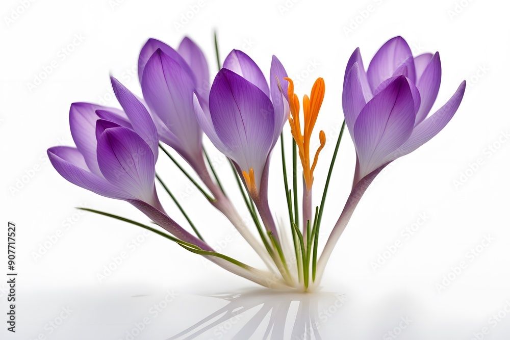 Naklejka premium Saffron crocus flowers white background, Ai Generated