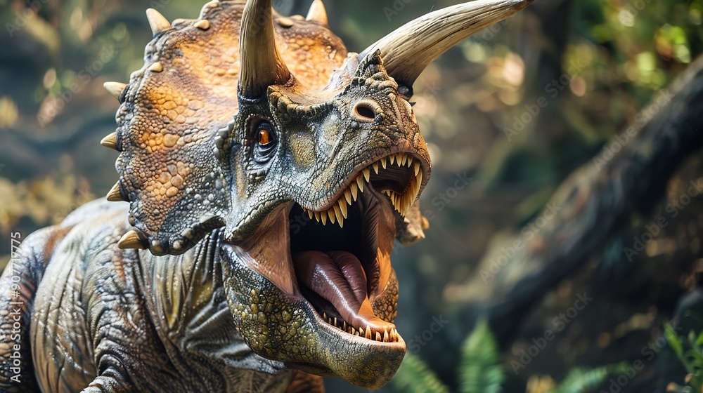 Prehistoric monster, Triceratops Dinosaur in nature