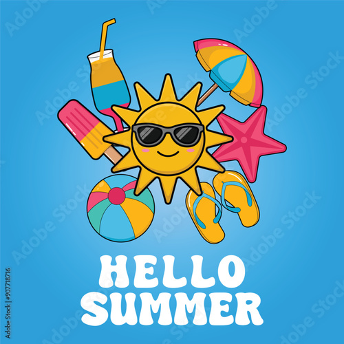 hello summer background poster banner design template