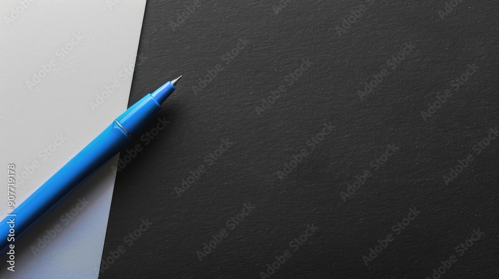 Blue pen on white paper with black background Ample space Detailed Blue pen on white paper with black background Ample space Detailed
