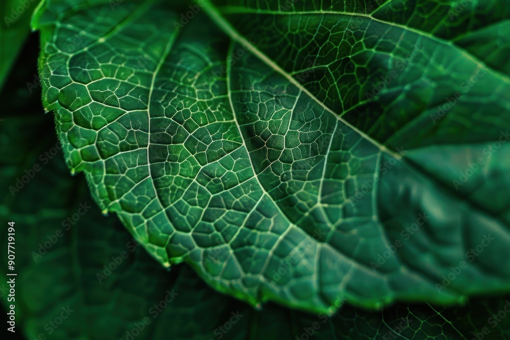 Close-Up of a Green Leaf Showing Intricate Veins and Texture in Natural Light Close-Up of a Green Leaf Showing Intricate Veins and Texture in Natural Light