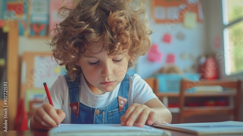 The child studying attentively photo