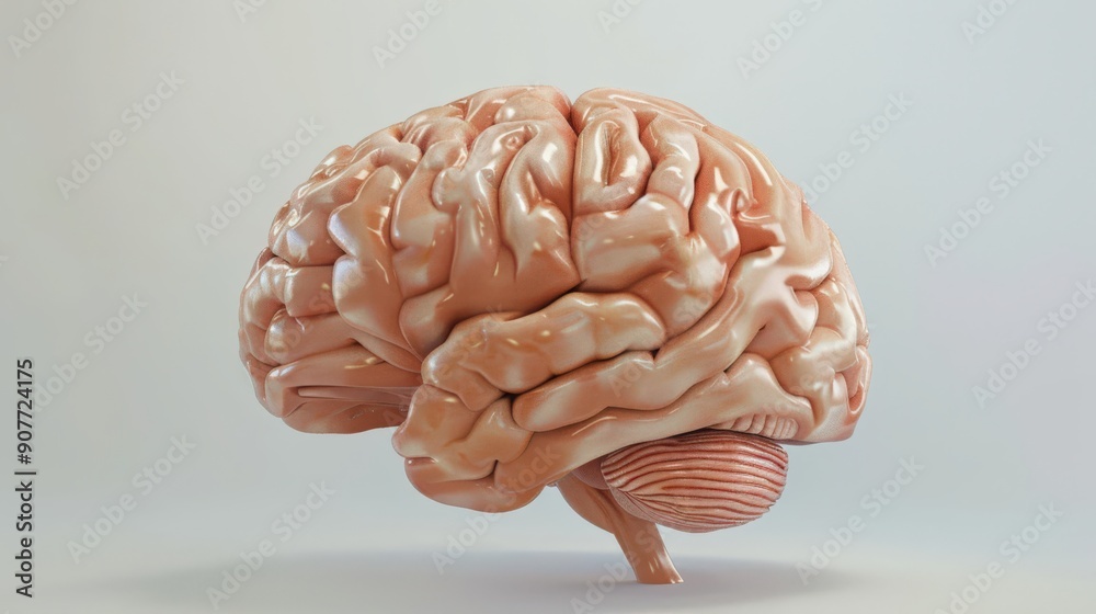 A brain is shown in a 3D image, with a focus on its pink color A brain is shown in a 3D image, with a focus on its pink color