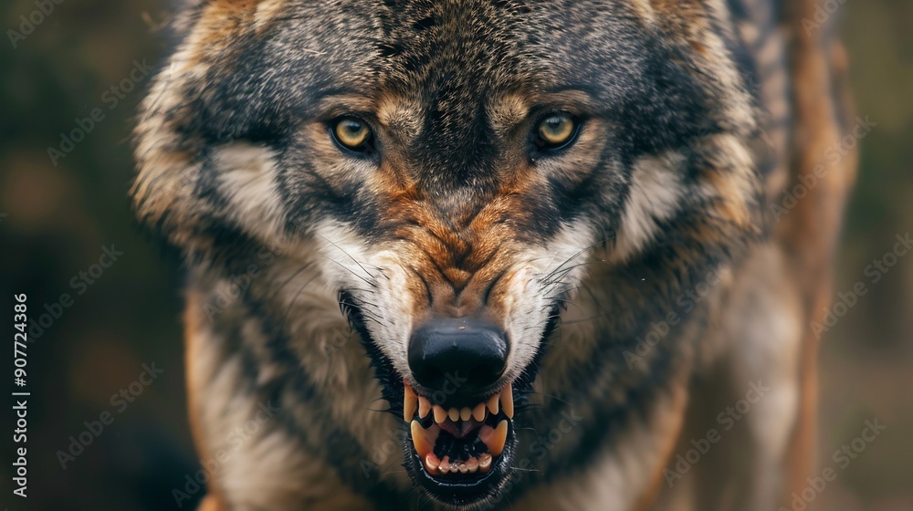 Fototapeta premium Close up of angry and scary wolf face