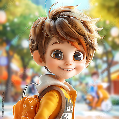 Best-selling 3D cartoon image with bright and eye-catching colors featuring a character with captivating eyes and a charming smile cheerful and youthful mood DSLR settings medium aperture 