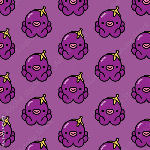 CUTE LITTLE PURPLE OCTOPUS WITH A BANANA PEEL ON HEAD SEAMLESS PATTERN