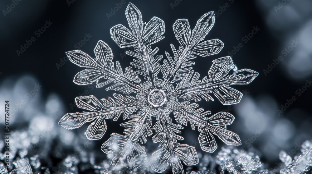 A macro shot of a snowflake with intricate patterns and sharp detail A macro shot of a snowflake with intricate patterns and sharp detail