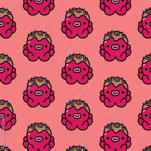 CUTE LITTLE RED OCTOPUS WITH SAUCE ON HEAD SEAMLESS PATTERN