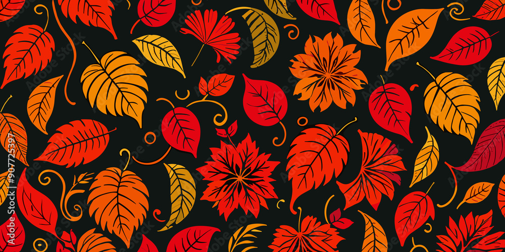 Nature-inspired autumn leaves pattern in warm colors, decorative background